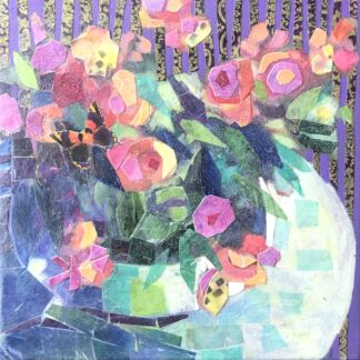 Red Flowers on White Table by Diane Dunn