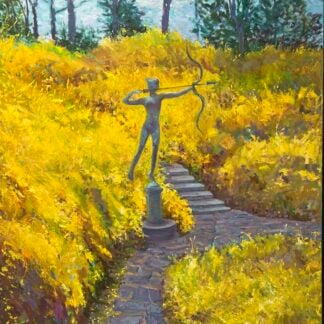 Forsythia at Dumbarton Oaks with Diana the Huntress by Sheila Flanders