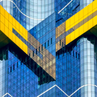 Blue, Gold, Squares, and Curves by Judy Guenther