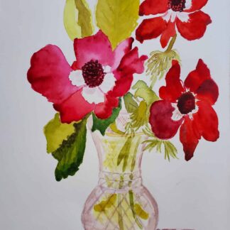Anemones in Crystal Vase by Barbara Jones