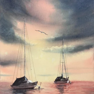 Two boats at sunset by Ebru Karayigit