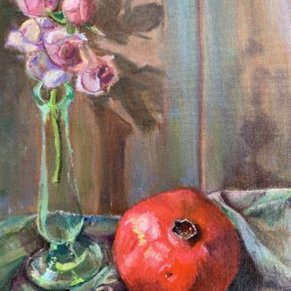Still Life with Mini Roses and Pomegranate by Trudy Levy