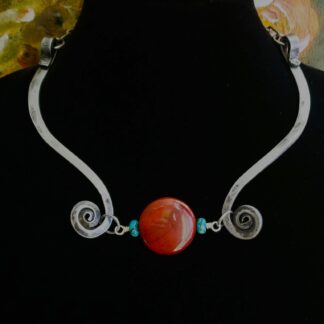 Spiral Necklace with Apple Jasper and Turquoise by Donna Reinsel