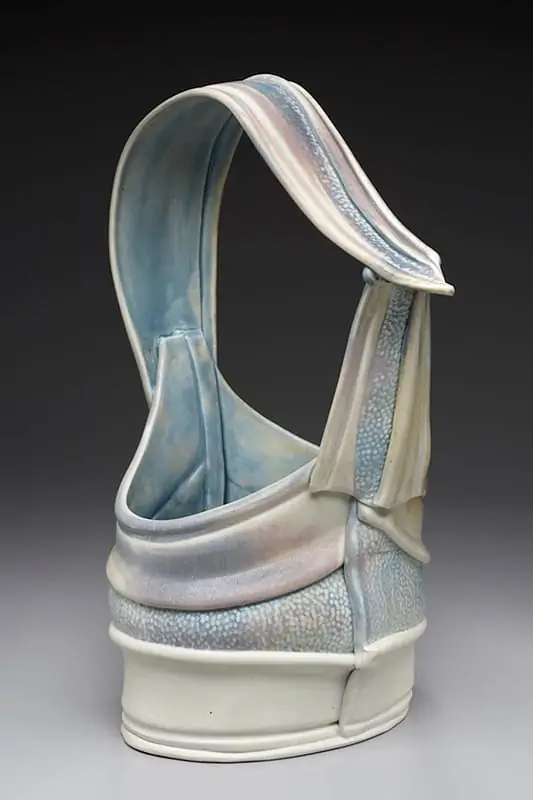 Hazy Dawn Basket, hand-built Grolleg porcelain, by Marion Angelica