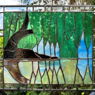 Willow On The Lake Stained Glass Panel by Alla Sharkova