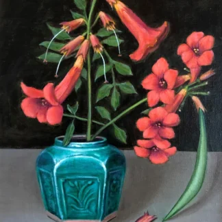 Trumpet Vine Flowers in a Ginger Jar by Brent Erickson