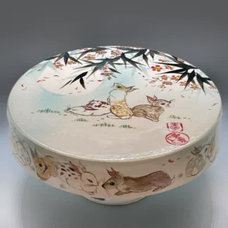 Bunny Bamboo Blossom Pedestal Cake Plate by Tracie Griffith Tso