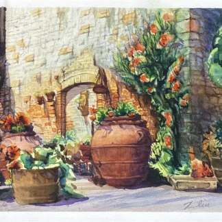 Blooming Pots By Ancient City Wall by Xianling Liu