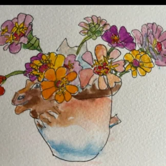 Zinnias in a Moose Creamer by Dale McGrath