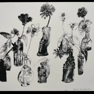 Vintage Bottles and Zinnias by Dale McGrath