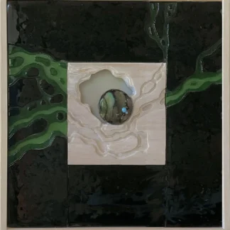 Finding center: bas relief in glass and wood by Ginger Peloquin