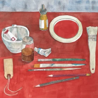 Red Studio Table by Maureen Rabinovitz