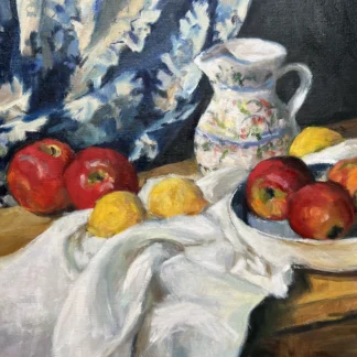 Ceramic Jug with Apples & Lemons by Karen Thuermer