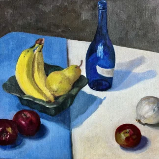 Fruit, Onion & Blue Bottle by Karen Thuermer